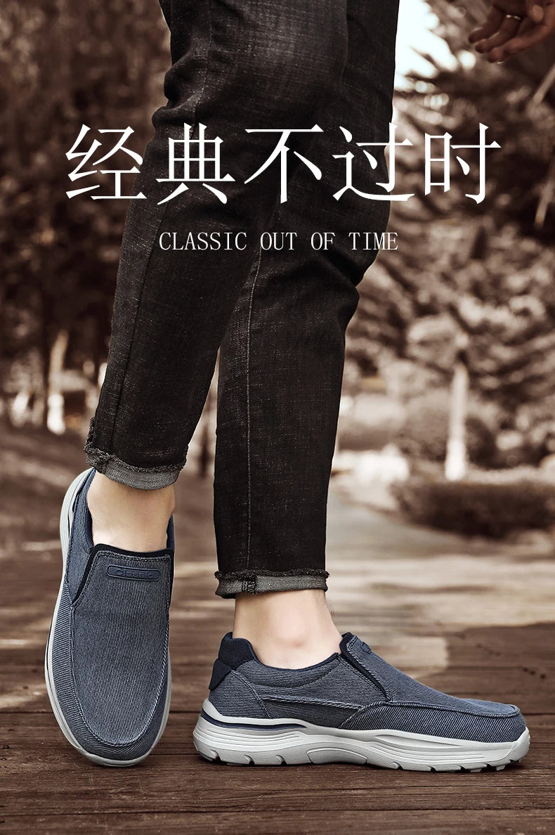 New Men's Casual Sports Shoes Outdoor Comfortable Shoelace-Free Hiking Shoes Denim Fashion And Comfortable Walking Whoes