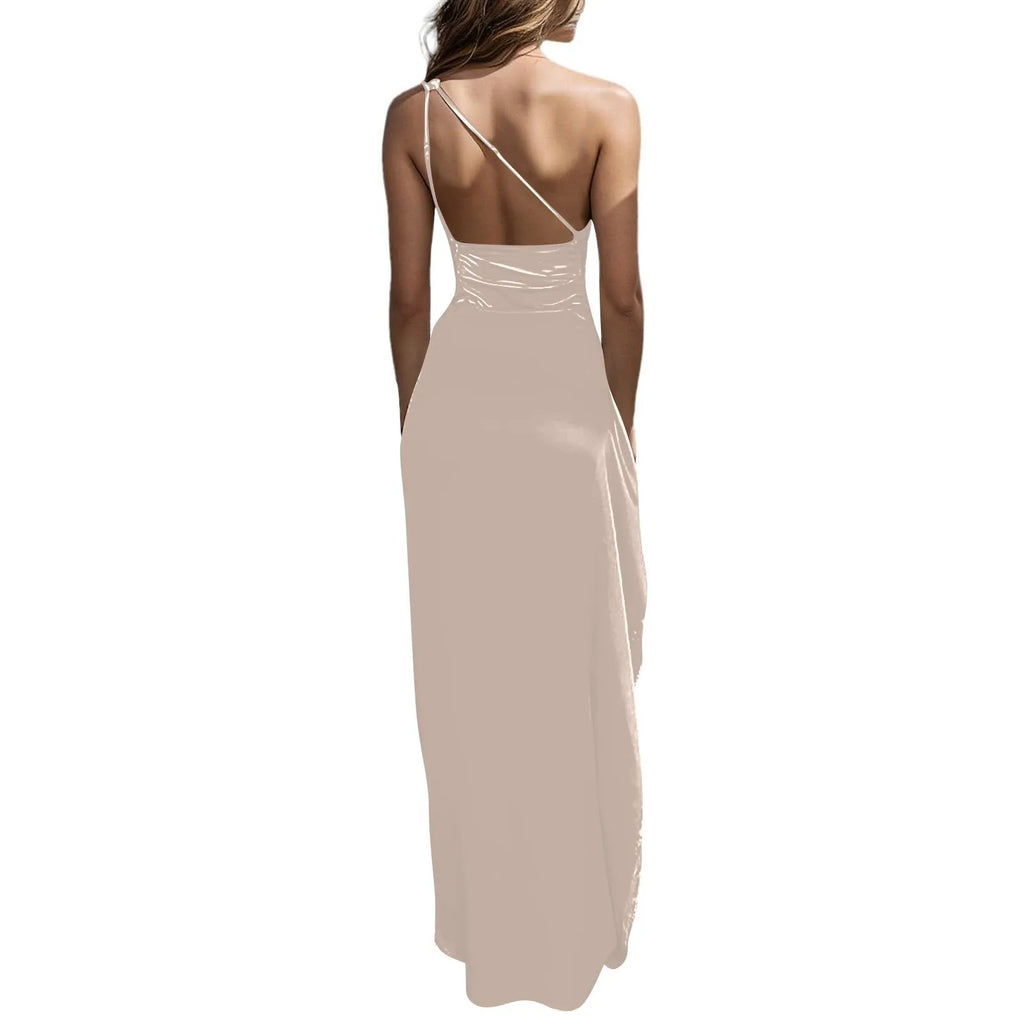 Sexy dresses for women Satin Backless Slim party Long Dress One Shoulder HighSplit Cocktail dress Wedding evening dresses elbise