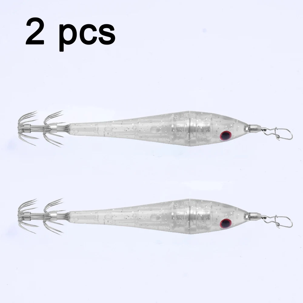2 pcs LED underwater lure light, simulated bait with hook, electronic wooden shrimp, powerful double-layer squid hook