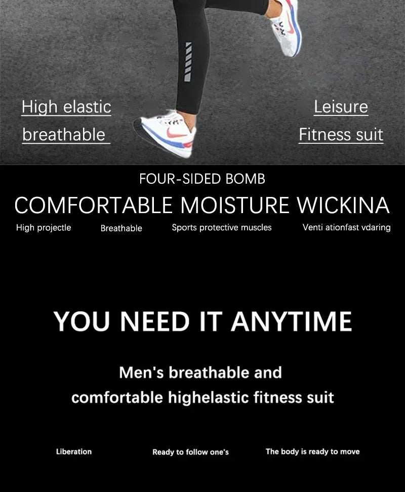 Sports Suits Men's Fitness Clothes Night Running Autumn Tight-fitting Quick-drying Clothes Cycling Training Clothes Equipment