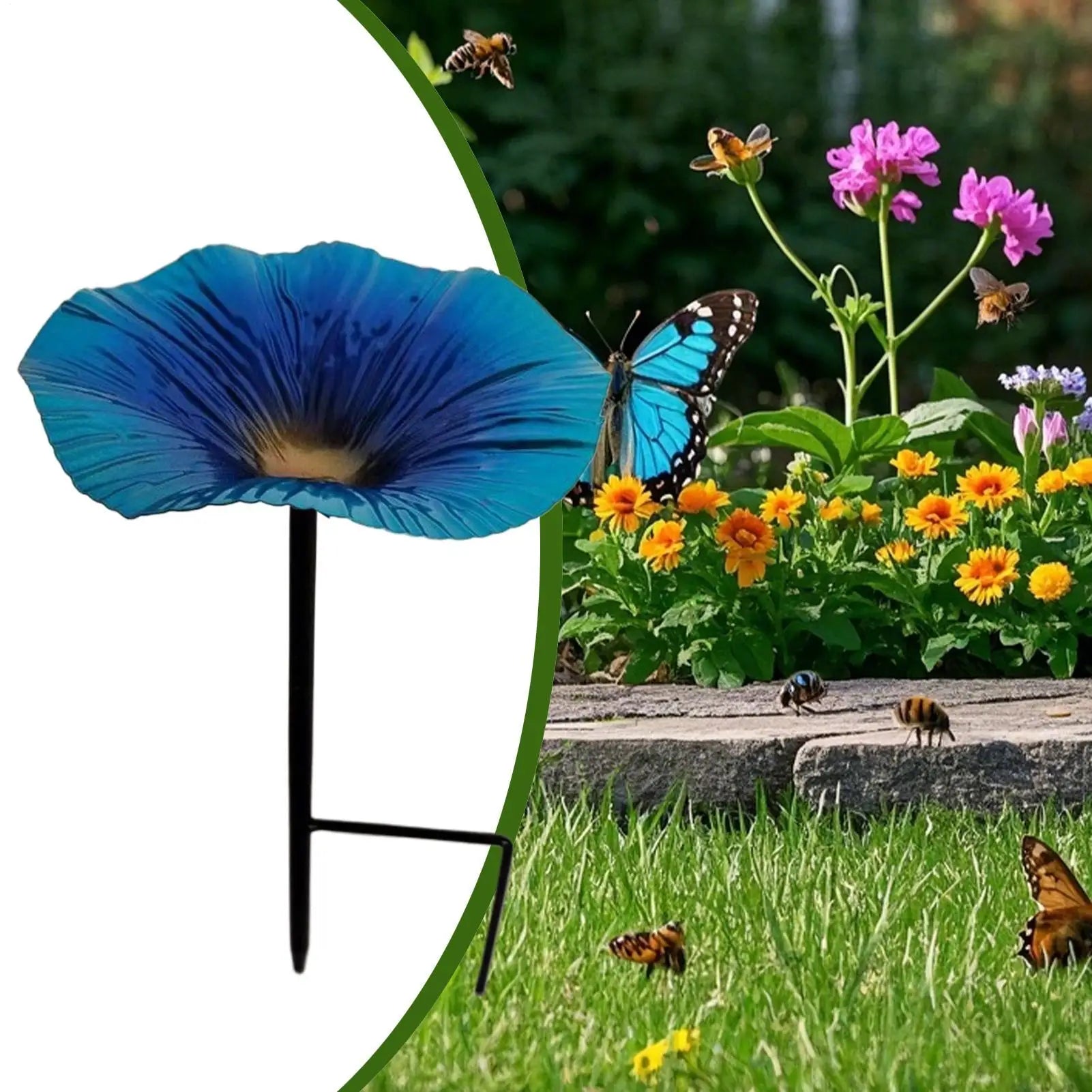 Bird waterer and feeding station Outdoor Bird Bath Pole Water Feeder Flower Shape Decorative Feeding Station Garden Decor