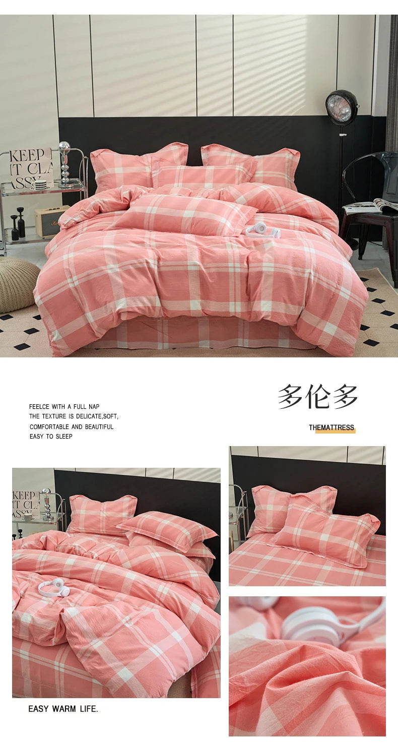 New Cotton Quilt Cover Plaid Yarn-dyed Washed Single Douvet Bed 160x210 220x240 Skin Friendly Comfortable Large Size Bedding