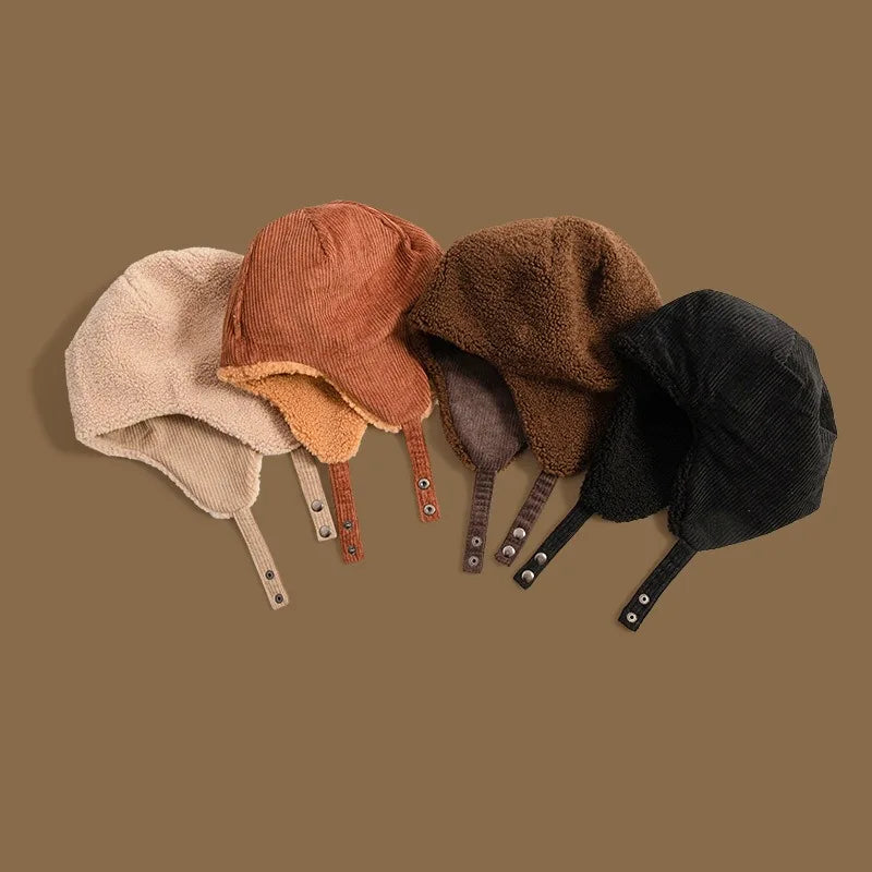 Retro Men's and women's Thick Wool Hats for Autumn and Winter Outdoor Warmth, Windproof and Warm Hats, Double-sided Can Be Worn