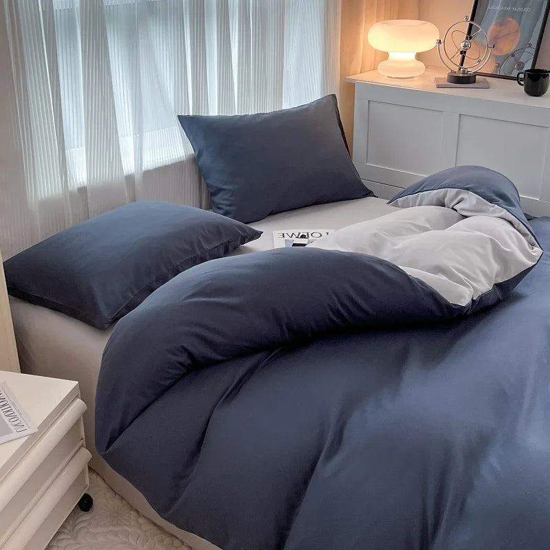 2-side Solid Color Brush Fabric Bed Set 4 Pieces Duvet Cover Pillowcase Bedding Set Bed Sheet Quilt Cover Single Queen King Size