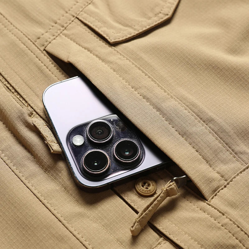 Summer Men Long Sleeve Cargo Breathable Shirt Mens Casual Tactic Military Shirts Men Multi Pocket Outdoor Hike Safari Work Shirt