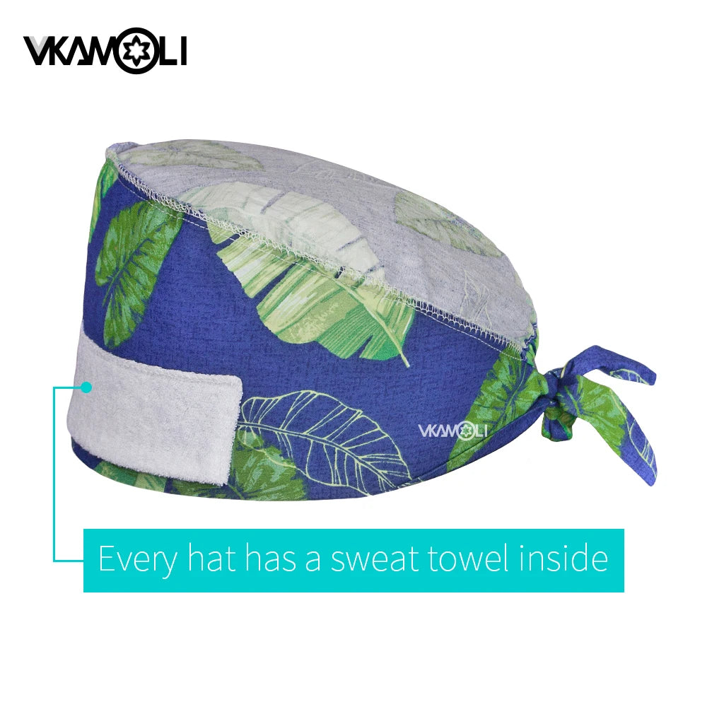 Flower printing hats scrubs women hats Health service Workers adjustable caps beauty salon Work Frosted cap lab pet store hats