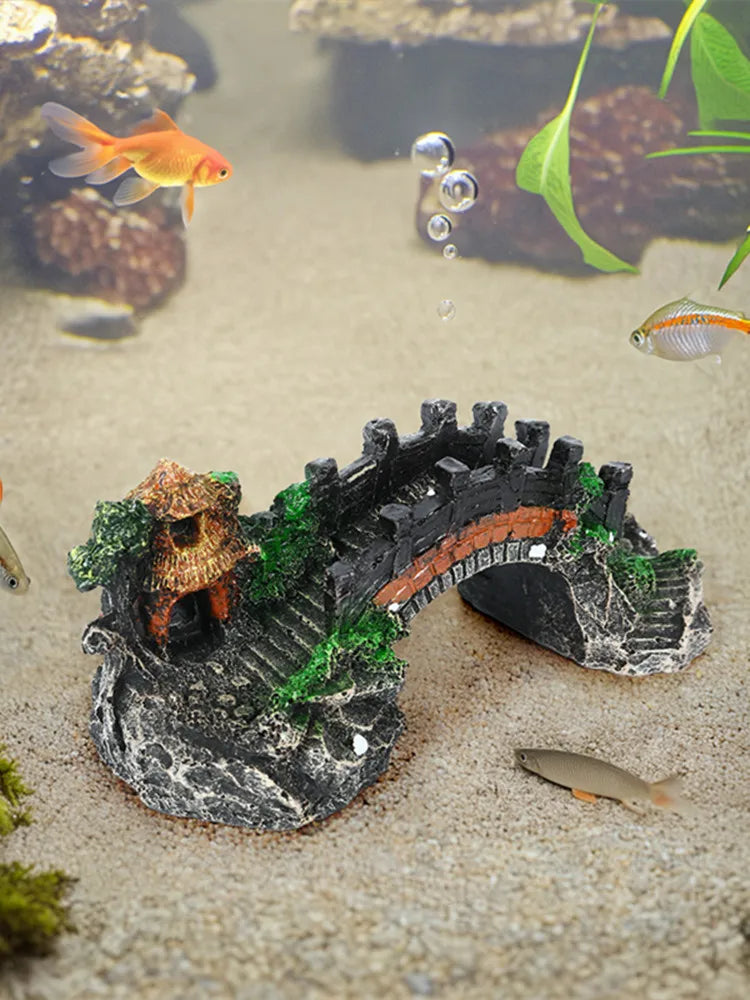 Aquarium Artificial Bridge Ornaments Resin Fish Tank Artificial Landscaping Rockery Bridge Decorations Aquarium Decor Supplies