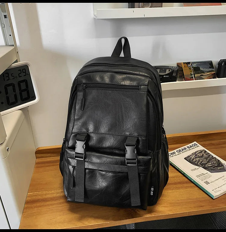 Men's Backpack Fashion Pu Leather Waterproof Man Laptop Bag Korean Backpacks Large School Bag Male Rucksack Student Pc Bagpack