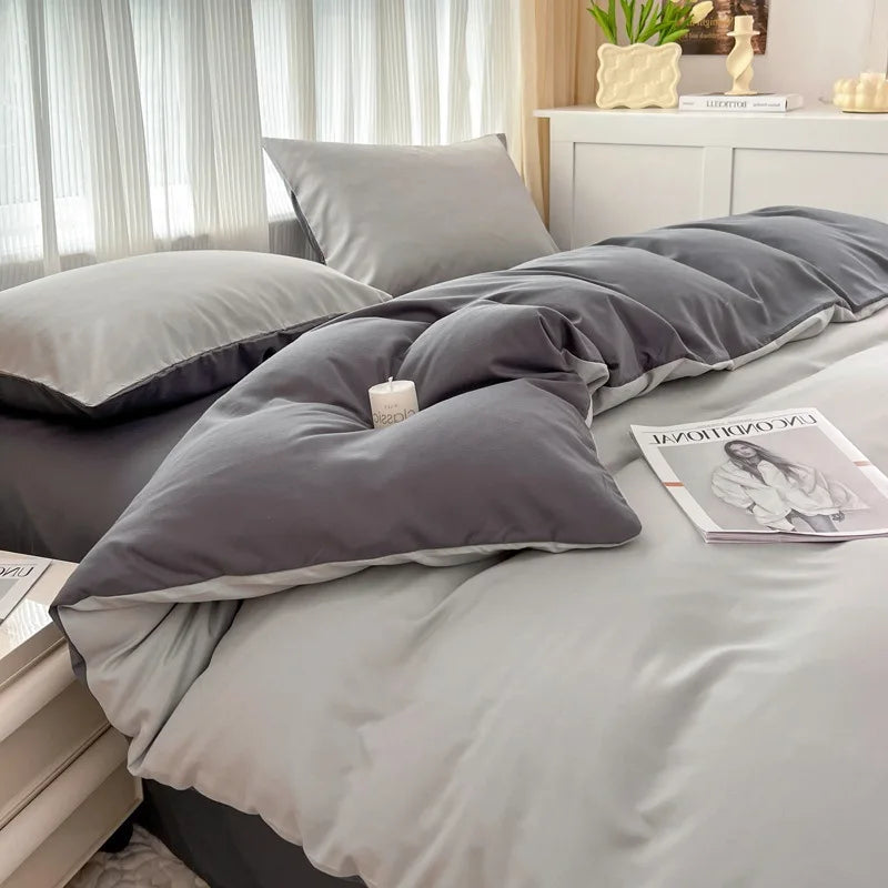 Solid Color Four Piece Bedding Set for Children and Adults Double Bed Large Four Piece Duvet Cover Bed Sheet Pillow Cover
