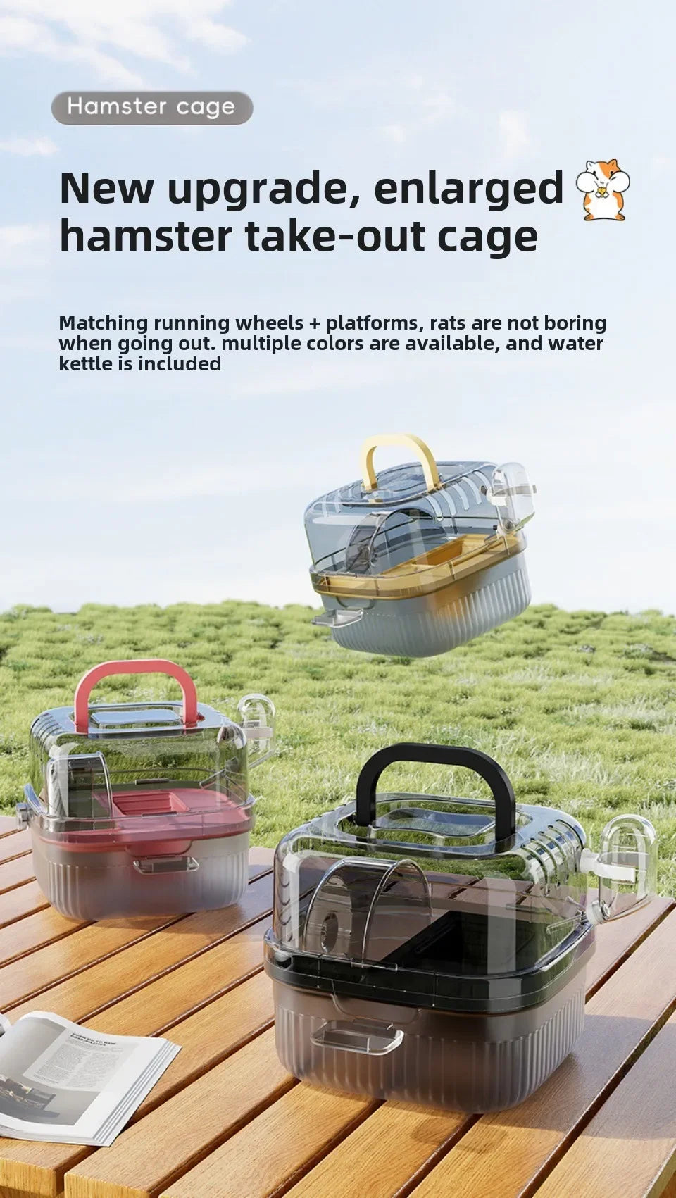 Transparent Hamster Toilet Cage, Portable Handheld Chinchilla Cage Small Animal Carry Cage Sturdy Breathable Pet Carrying Box
