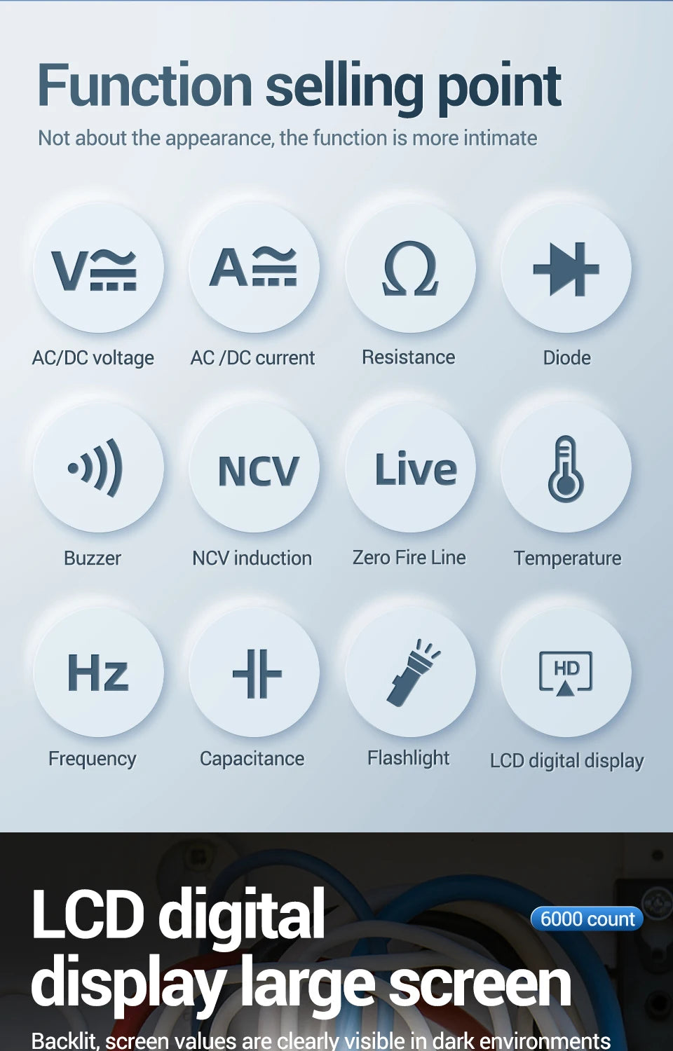 ANENG 681 Rechargable Digital Professional Multimeter Non-contact Voltage Tester AC/DC Voltage Meter LCD Screen Current Tester