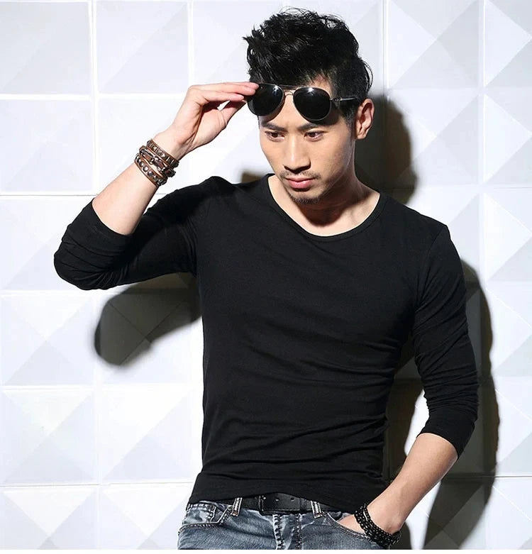 Men's T-Shirts Long Sleeve V Neck T Shirt 2025 MRMT Men Polyester T-Shirt Solid Color Slim Tight Man T Shirt For Male