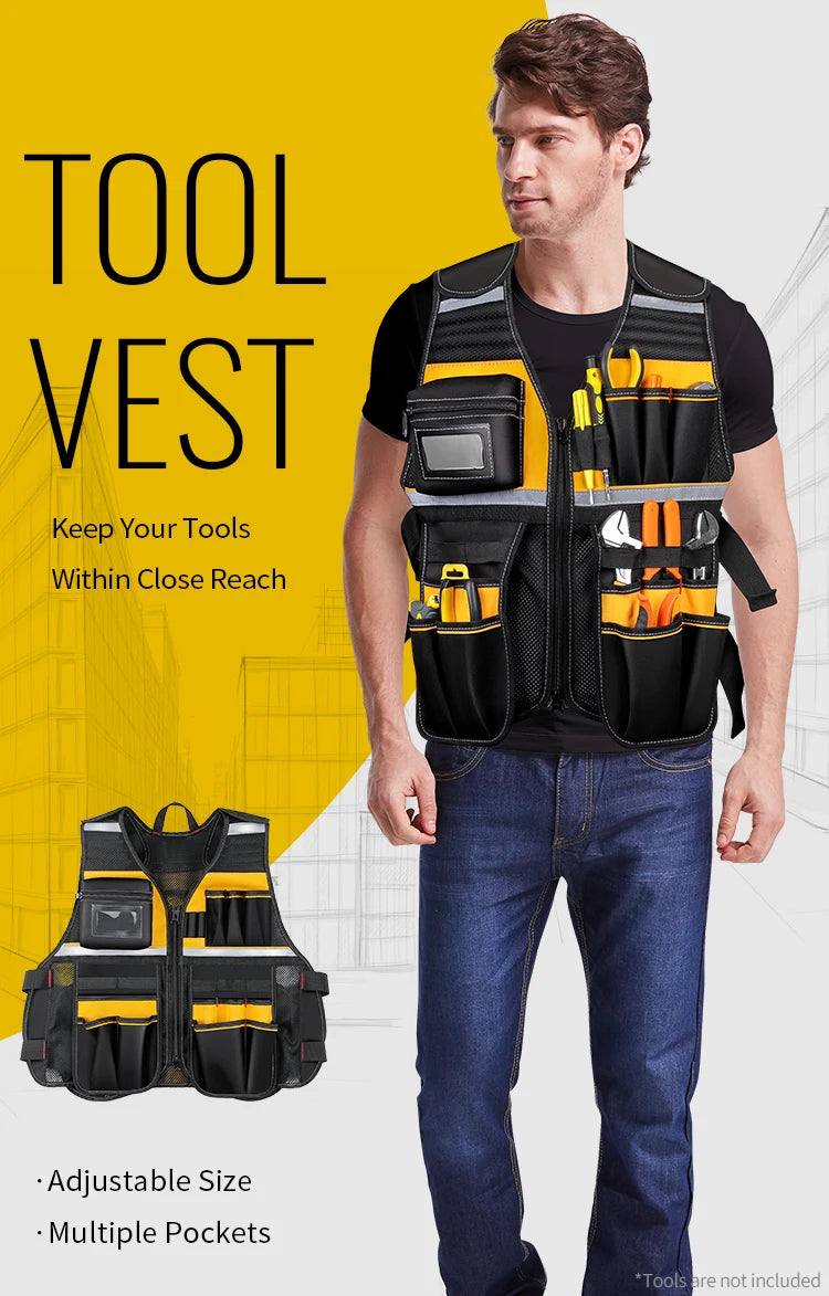 Electrician Tool Vest Storage Bag Holder Handyman Adjustable Strap Workshops Craftsmen Convenient Tool Gardening Multi Pocket