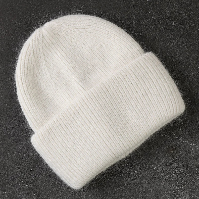 2024 Angora Winter Hat For Womens Rabbit Fur Fluffy Knitted Beanies Hat  Bonnet Female Soft  Warm SKI Skullies  Beanies