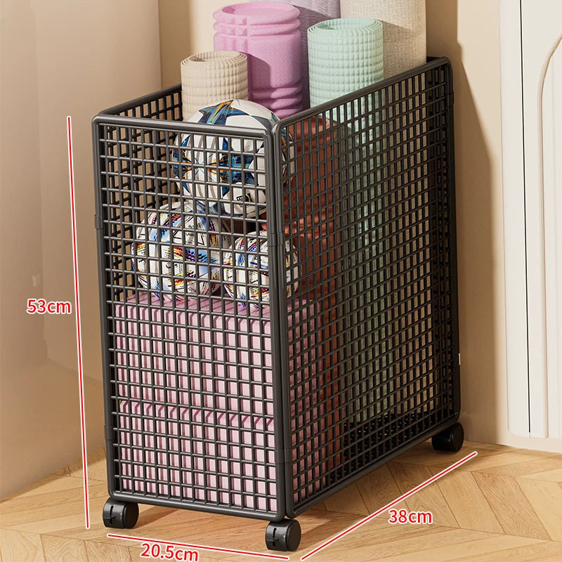 Modern mat Yoga Mat Storage Basket with Wheels Home Sports Equipment Organizer Badminton Storage Fitn Gear elf