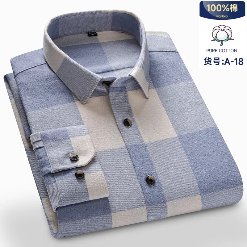 Long Sleeve Shirts For Men Classic Style Turn Down Collar Flannel Plaid Casual Clothing Daily Use Easy Care Soft Material Shirts