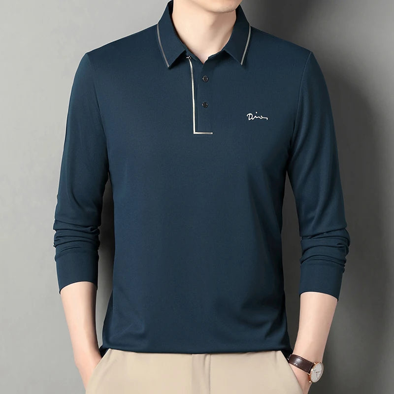 Men's Long Sleeve T-Shirt, Loose Fit Casual Printed Polo Shirts, Shrink Resistant Cotton Crewneck T-Shirt for Men