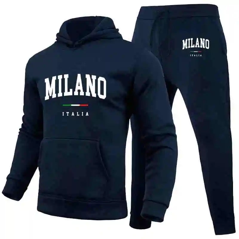 Men's sports hooded sweatshirt set  printed sweatshirt  sweatpants  hooded top  jogging pants  casual streetwear  sportswear