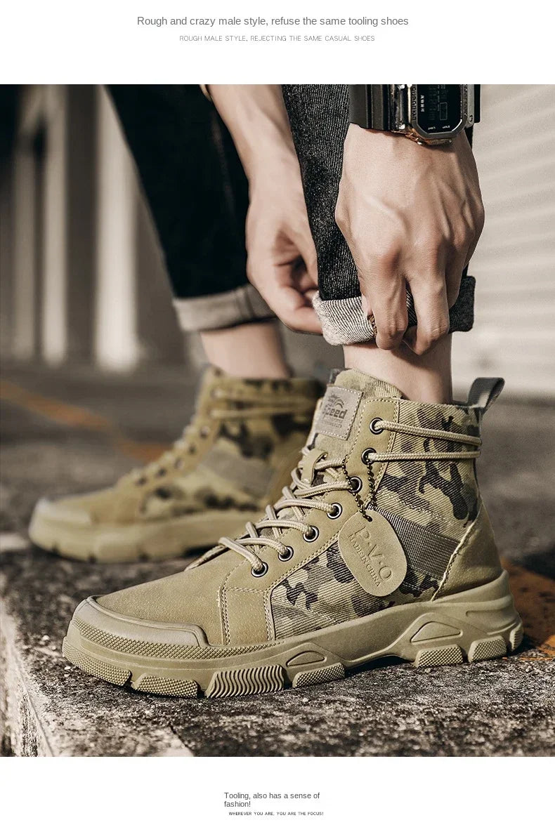 Boots For Men Autumn High Top Camouflage Desert Casual Flats Mens Boot Breathable Non Slip Work Shoes Zapatillas Hombre