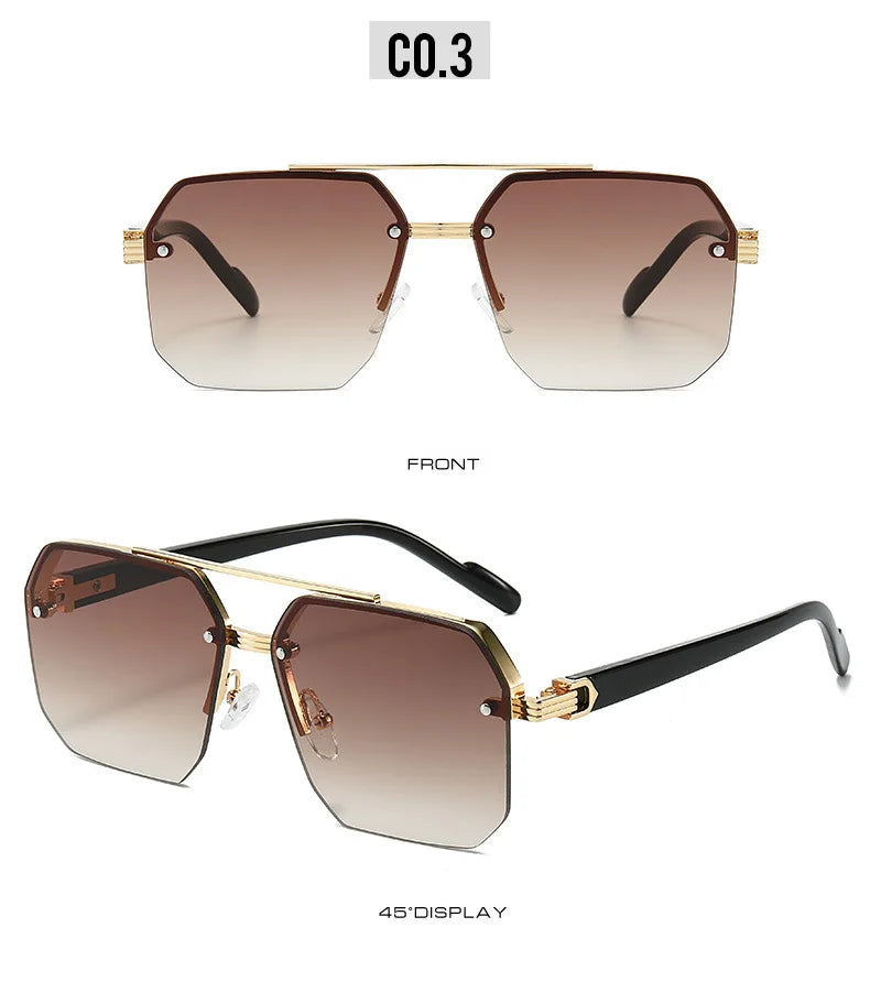 Men's Metal Sunglasses Square Half Frame Rice Nails Casual Trend Personality Retro Fashion Outdoor Sports Eyeglasses