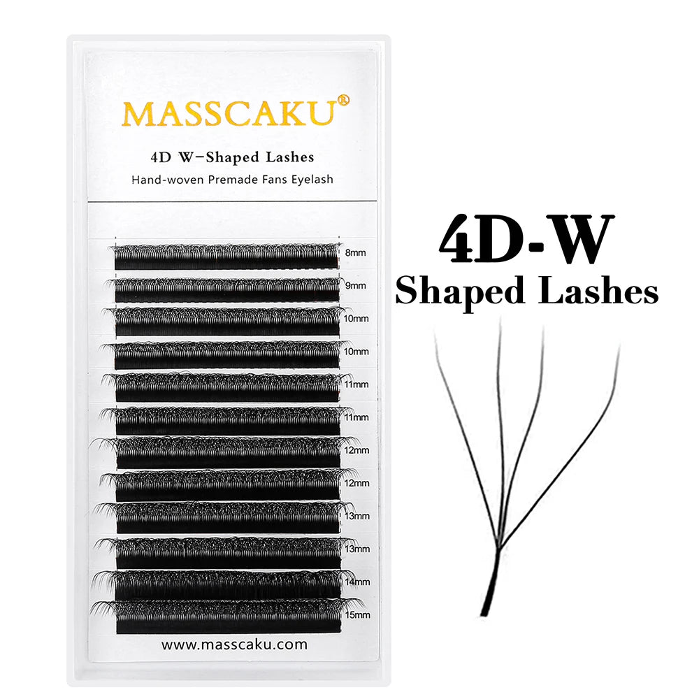 MASSCAKU 12Lines Premium Mink 3D 4D 5D 6D Pre-made False Eyelash W Shape Soft and Natural Individual Lash Extension Supplies