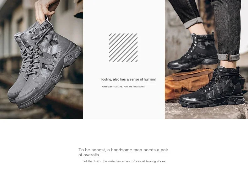 Boots For Men Autumn High Top Camouflage Desert Casual Flats Mens Boot Breathable Non Slip Work Shoes Zapatillas Hombre