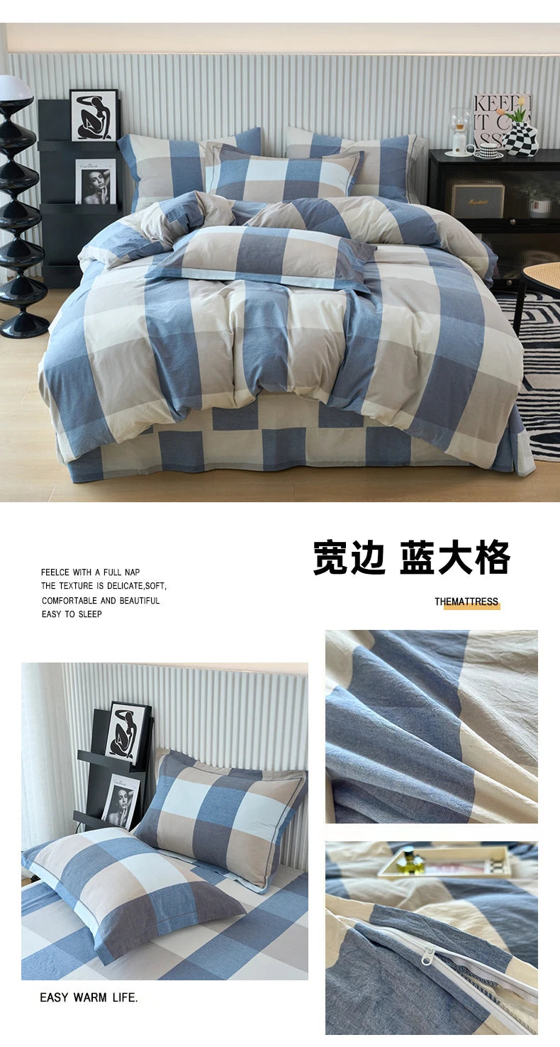 New Cotton Quilt Cover Plaid Yarn-dyed Washed Single Douvet Bed 160x210 220x240 Skin Friendly Comfortable Large Size Bedding