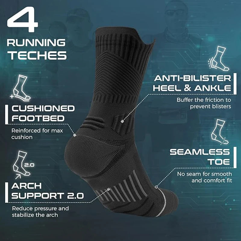 5 pairs of professional sports socks with high elasticity and cushioned towel bottom，Strengthen stability