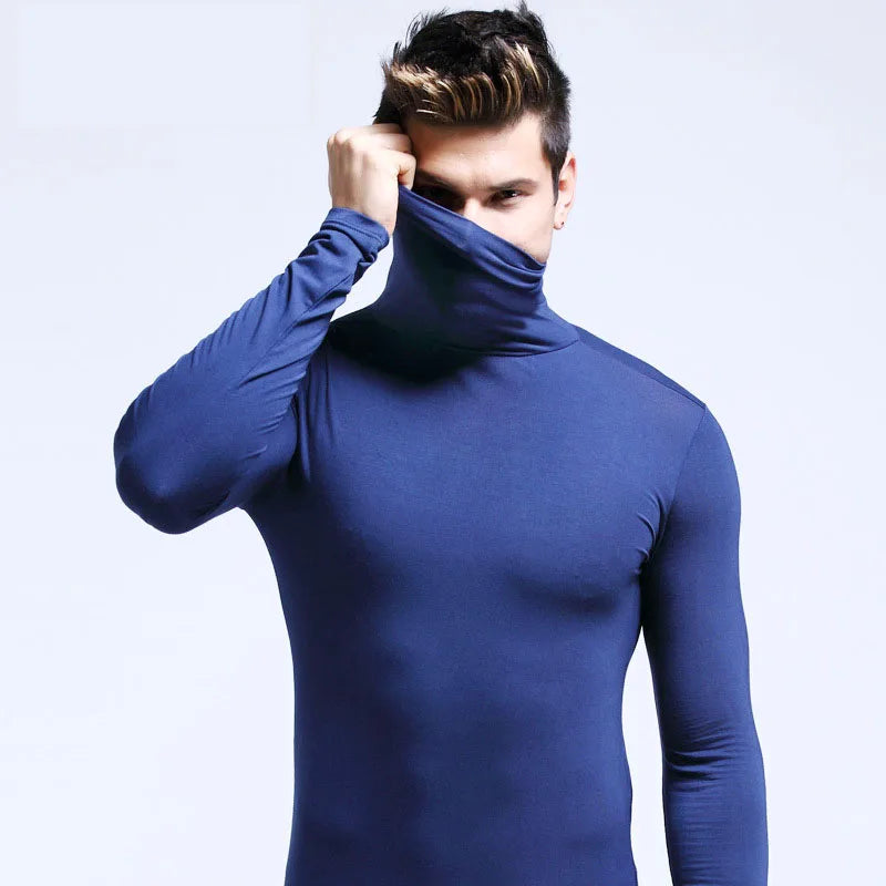T-shirt Long Sleeve Tee Shirts High Collar Men's Cotton Tees New Men‘s Fashion T Shirt Tees Slim Tops Male Stretch