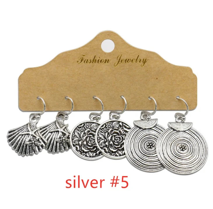 3Pairs Women's Fashion Jewelry Vintage Bohemian Ethnic Carved Dangle Earrings for Women Wedding Engagement Party Banquet Earring