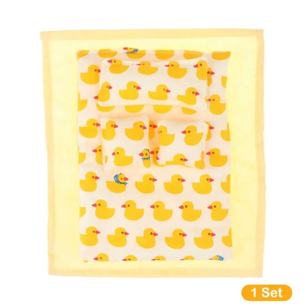 Five-piece Set Lovely Dollhouse Sleeping Blanket Bed Sheet Miniature Dollhouse Miniature Bed 1:12 Scale Quilt 20cm Bedding