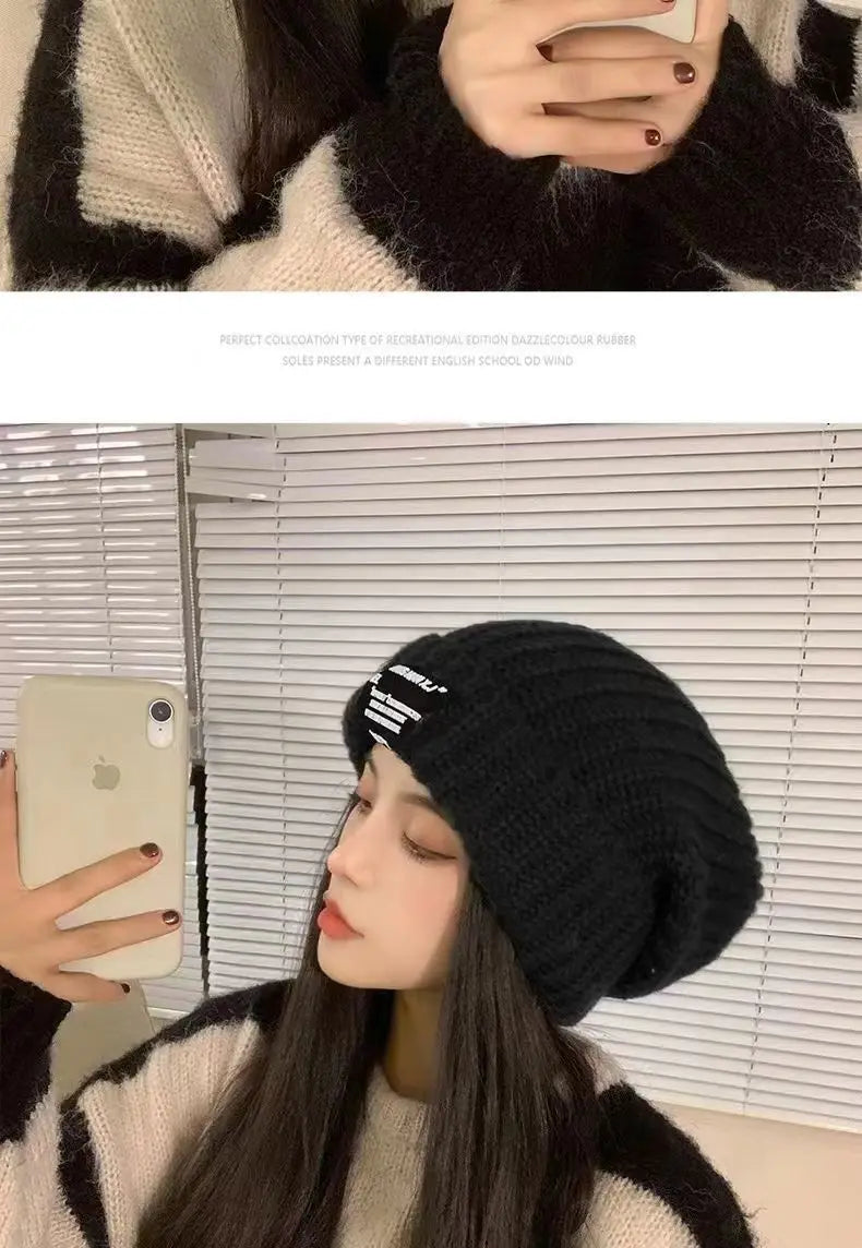 Knitted hats children's ins knitted toe caps versatile big head circumference face covering ear protection pile of hats