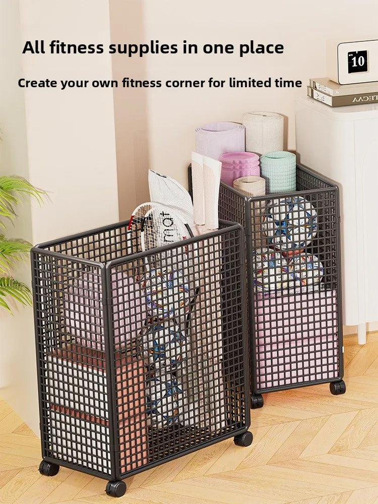 Modern mat Yoga Mat Storage Basket with Wheels Home Sports Equipment Organizer Badminton Storage Fitn Gear elf