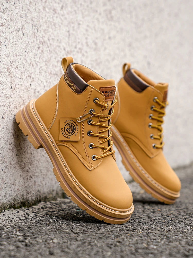 Men's Fashionable High-Top Yellow Boots Casual Shoes Outdoor Off-Road Hiking Boots Trendy Comfortable Footwear