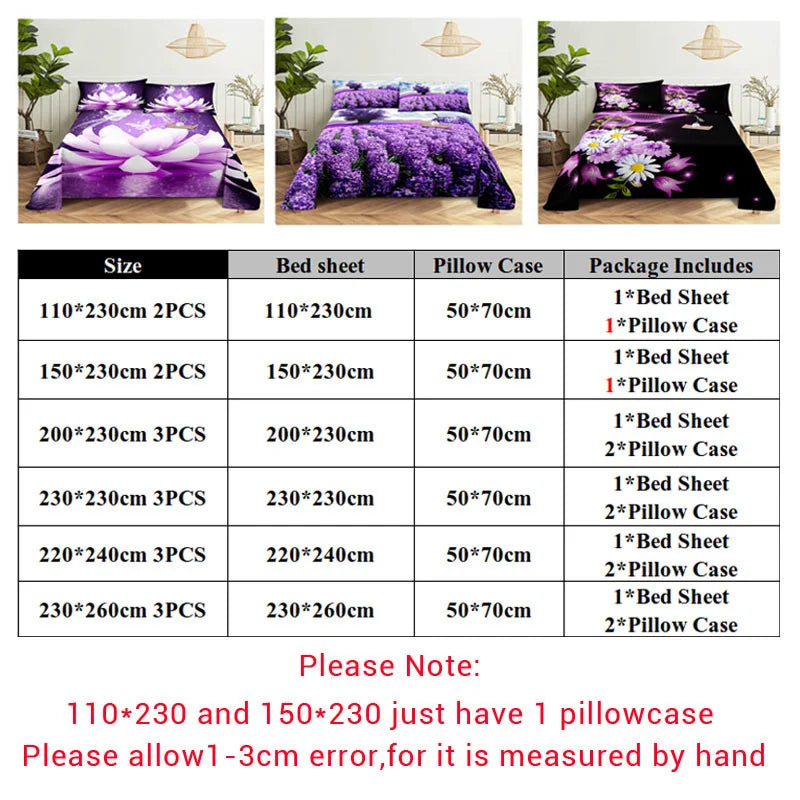 Purple Bedding Set Bed Sheet Linens Pillow Case Queen King Size Lanvender Butteryfly for Bedroom Soft Twin Full Single Double