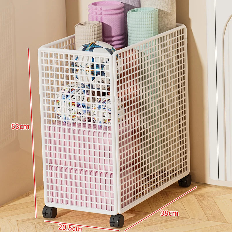 Modern mat Yoga Mat Storage Basket with Wheels Home Sports Equipment Organizer Badminton Storage Fitn Gear elf