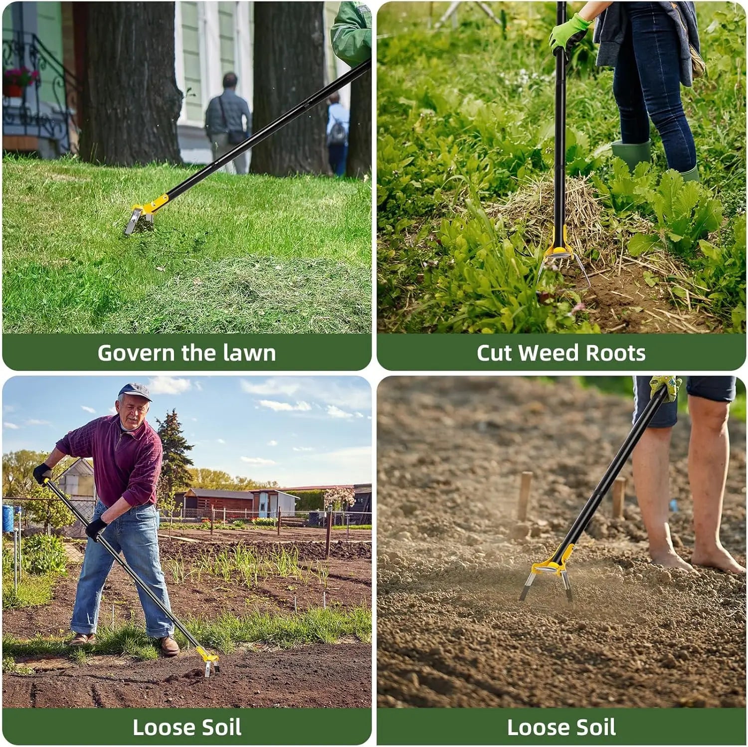 Garden Hoe Tool, Scuffle Hoe for Weeding, Long Handle Hula Hoe, Stainless Steel Loop Stirrup Hoe