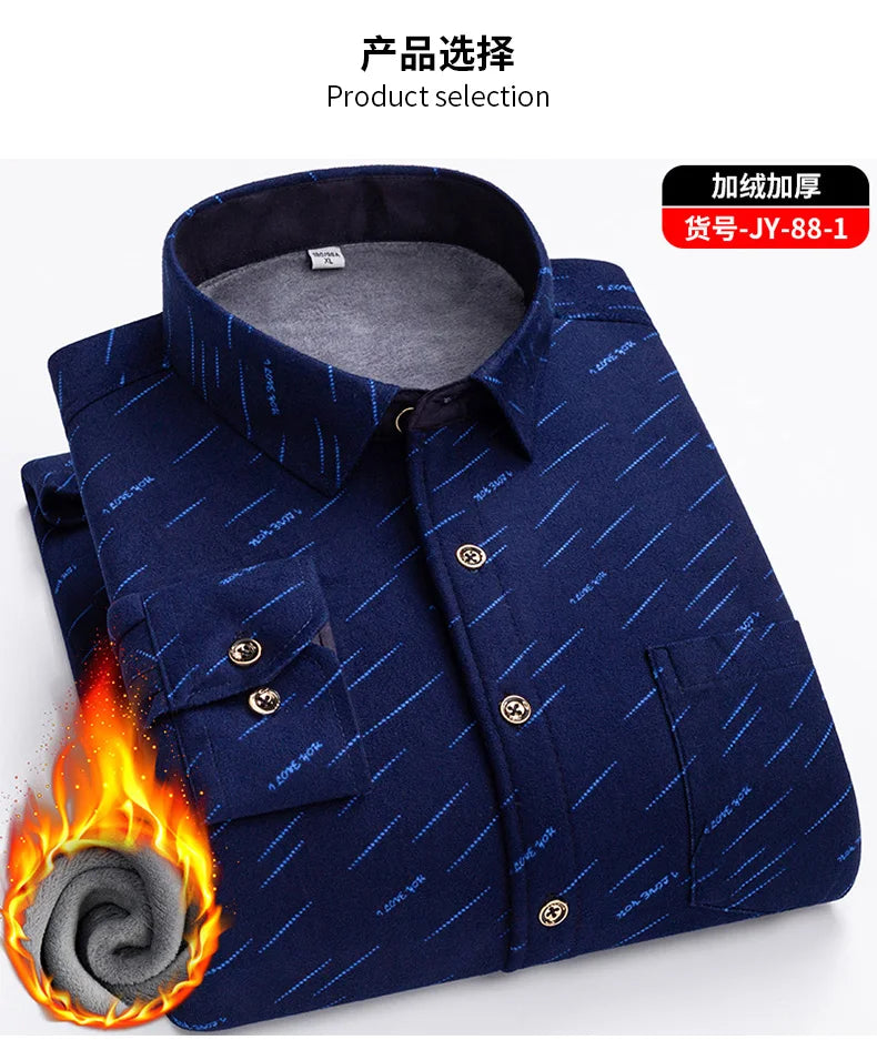 Men's long-sleeved shirt with double-sided fleece thickened warmth, 7XL, 8XL, winter casual and trendy, versatile for the street