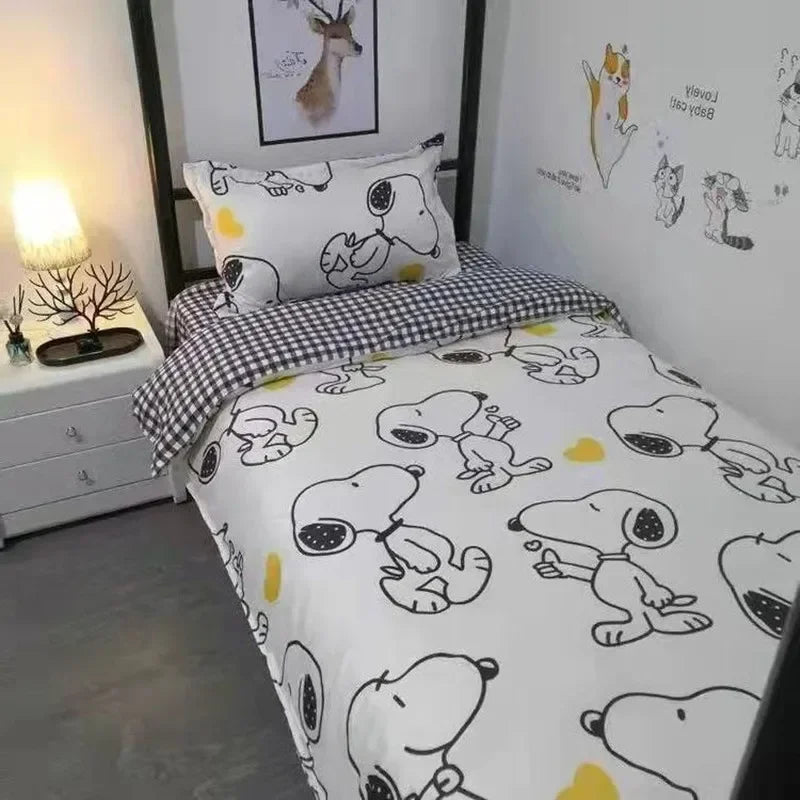 Snoopy children bedding set cartoon cute quilt cover bed sheet girl boy Cartoon bed sheet pillowcase