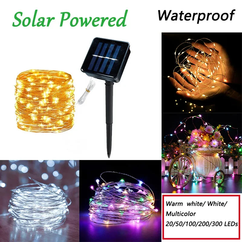 7M/12M/22M/32M LED Solar String Fairy Lights Outdoor Path Garlands Lamp Patio Waterproof Christmas Wedding Garden Street Lights