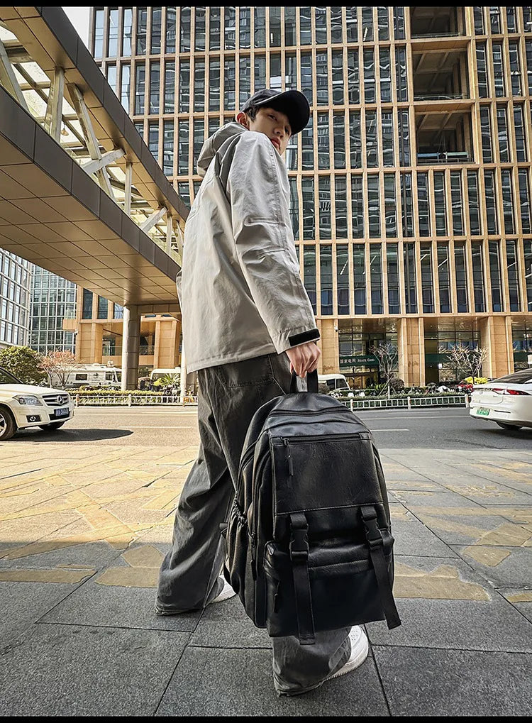 Men's Backpack Fashion Pu Leather Waterproof Man Laptop Bag Korean Backpacks Large School Bag Male Rucksack Student Pc Bagpack