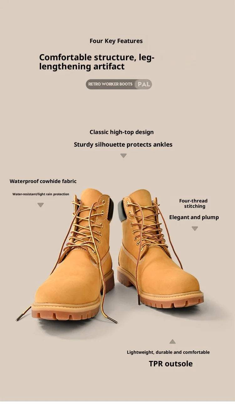Boots Men High Top Boots Men's Leather Shoes Winter Fashion Plush Warm Shoes Outdoor Sneakers Lace Up Non-Slip Ankle Boots Male