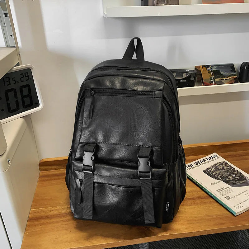 Men's Backpack Fashion Pu Leather Waterproof Man Laptop Bag Korean Backpacks Large School Bag Male Rucksack Student Pc Bagpack