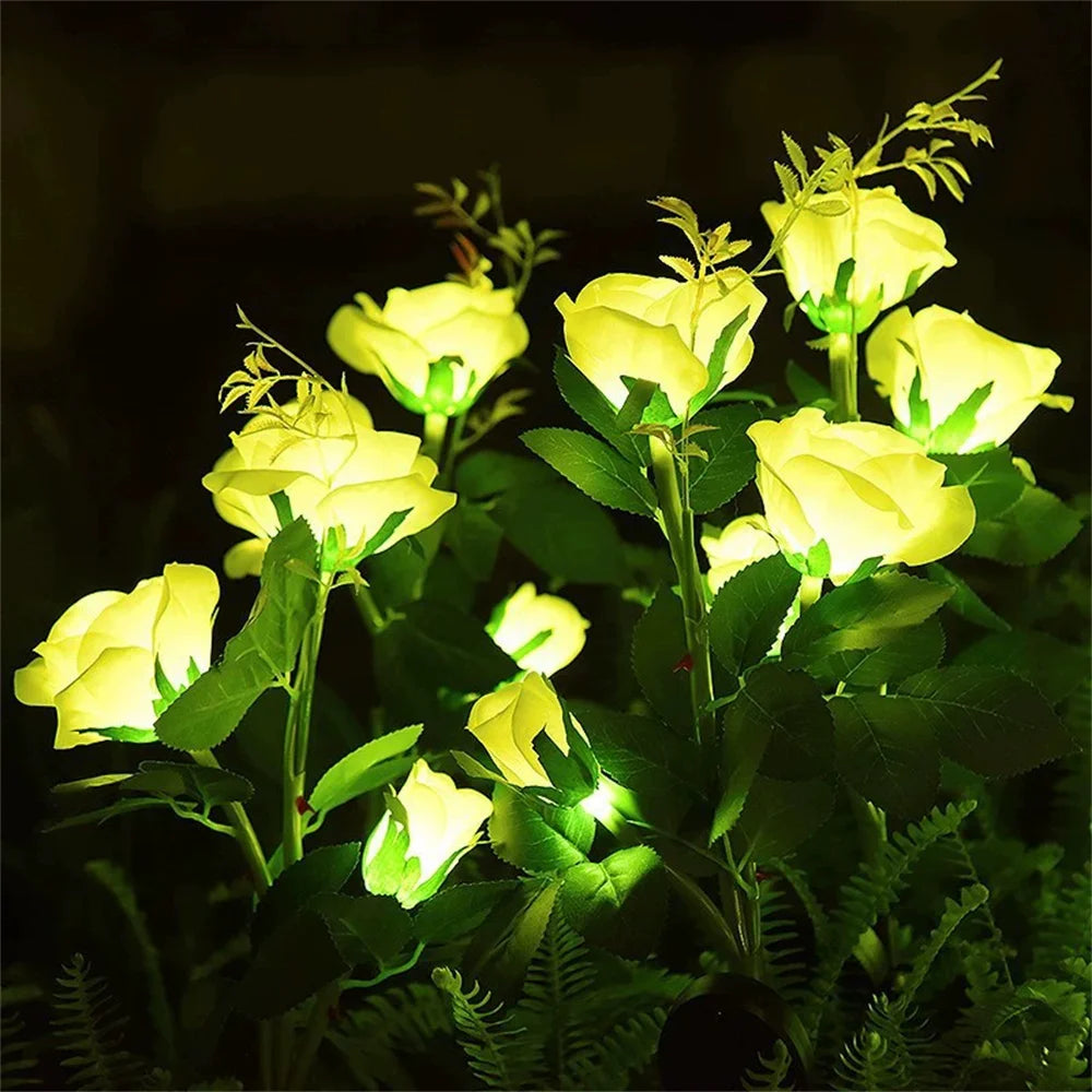 Garden Ground Light Solar Lawn Lamp LED Artificial 5 Head Rose Flower Holiday Summer Wedding Party Outdoor Yard Patio Decoration
