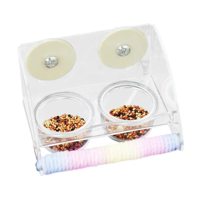 Bird Transparent Feeder Feeding Basin With Antiskid Stand Bowls Acrylic Bird Cage Feeder Fixed Food Bowl Parakeets Feeders