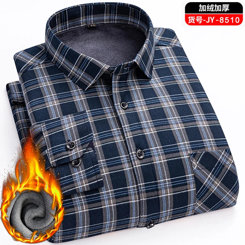 Men's long-sleeved shirt with double-sided fleece thickened warmth, 7XL, 8XL, winter casual and trendy, versatile for the street