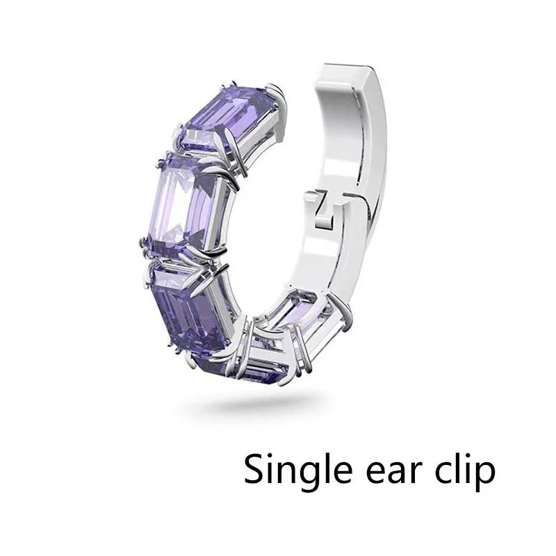 High Quality Earrings 2025 New Trend Fine Jewelry Charm Purple Butterfly White Blue Geometric Crystal Fashion Women's Ear Clip