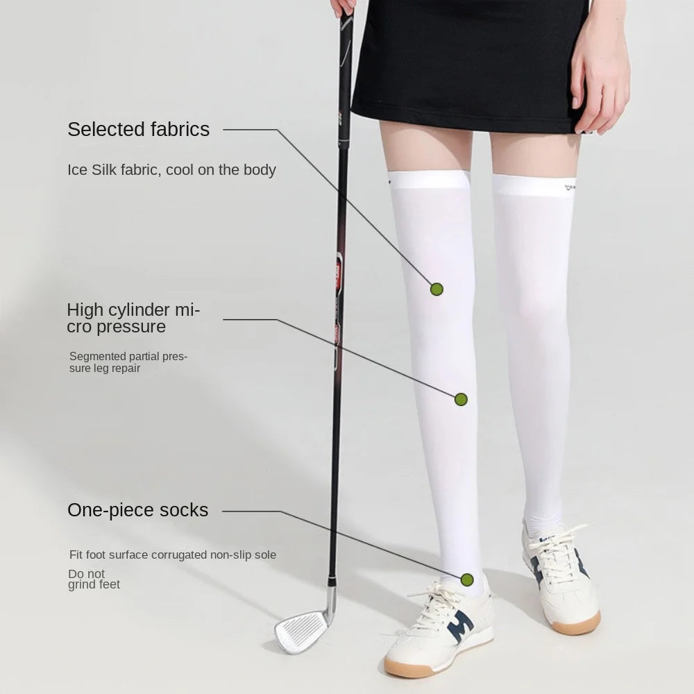 Ice Silk Sunscreen High Socks Black White Tennis Golf Sports Pressure Socks Elastic Breathable Sunproof Leg Protection Socks