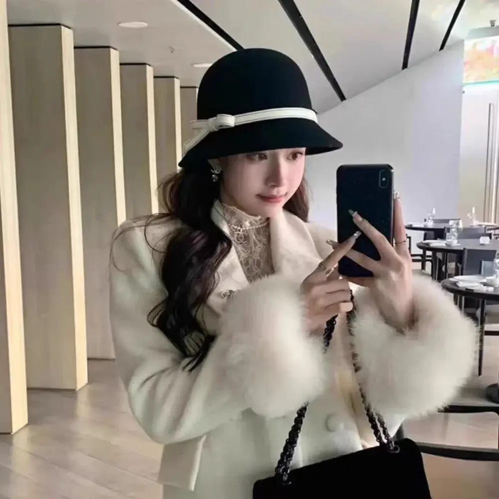 Retro Hepburnesque Felt Formal Hat Wealthy Heiress Style British Style Bowknot Bucket Hat Panama Cap Autumn