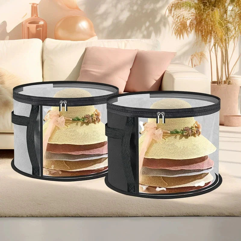 Hats Boxes for Women Storage Travel Large Round Hat Carrier Case Organizer Men Cowboys Caps Clothes Closet Storage Foldable